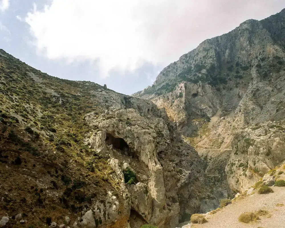 Panoramic view of a steep mountain trail